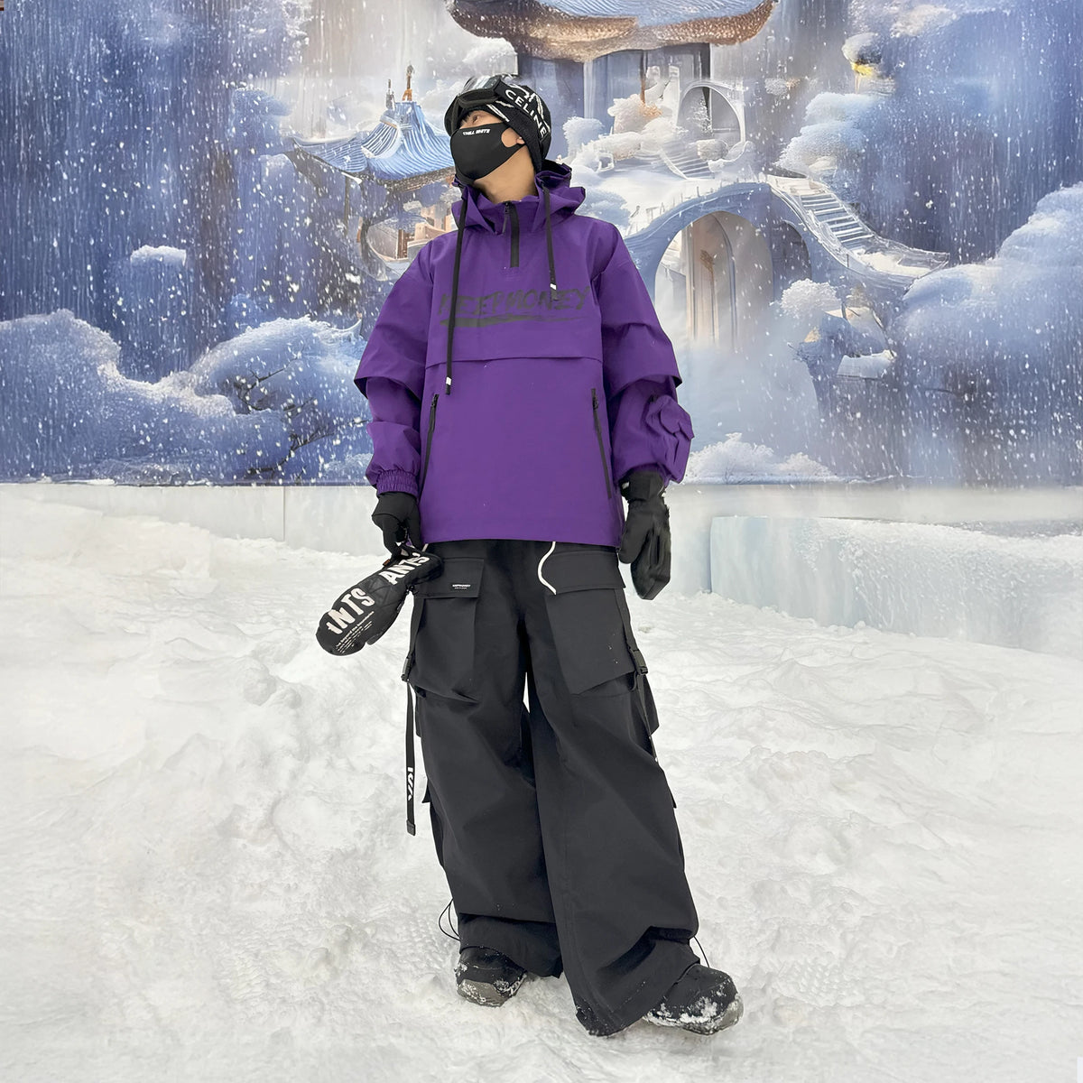 Hooded Ski Jacket and Pants Clothing Set with Style Options