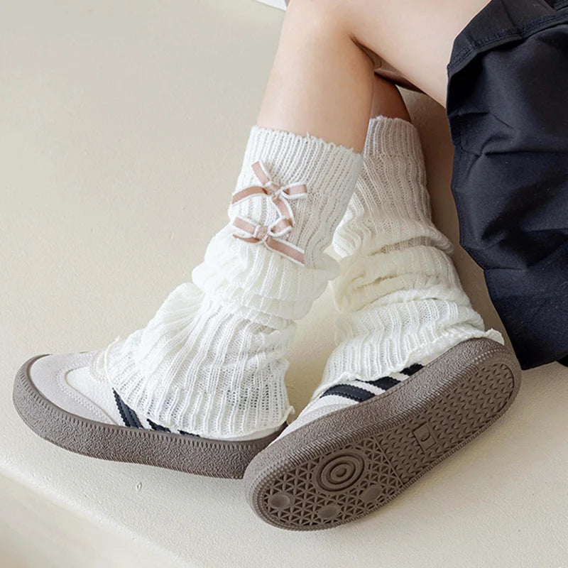 Children's Knit Leg Warmers with Decorative Bow Details
