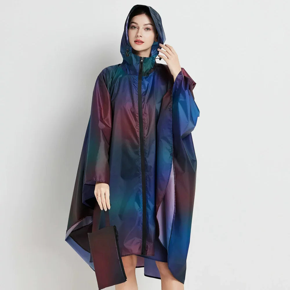 Hooded Printed Poncho for Layering over Tops and Dresses