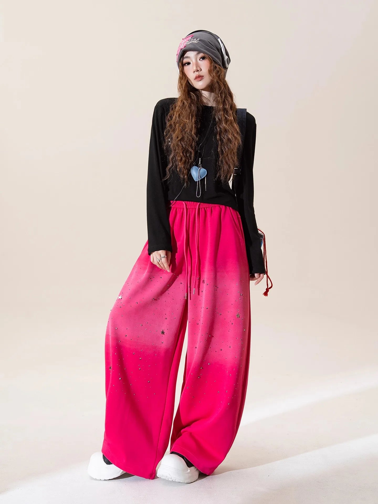 High Waist Gradient Color Wide Leg Casual Full Length Pants