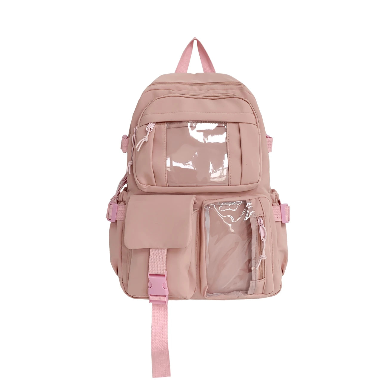 Student Backpack with Transparent Display Pockets and Multiple Front Storage Sections