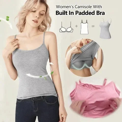 Women's Scoop Neck Camisole with a Built-In Bra and Thin Straps
