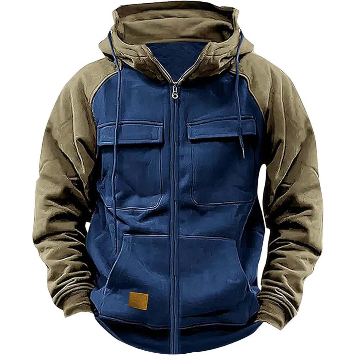 Men's Multi-Pocket Patchwork Long-Sleeve Zip-Front Hoodie