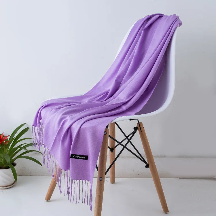 Solid Long Fringed Scarf for Wrap and Neck Styling