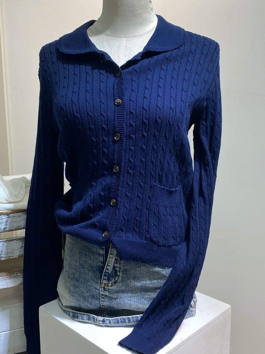 Women's Round Neck Button Front Cardigan Casual Knit Layer