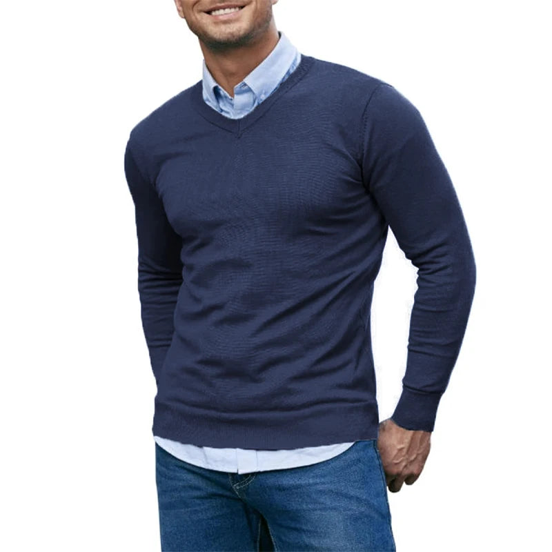 Men's V Neck Long Sleeve Knit Sweater
