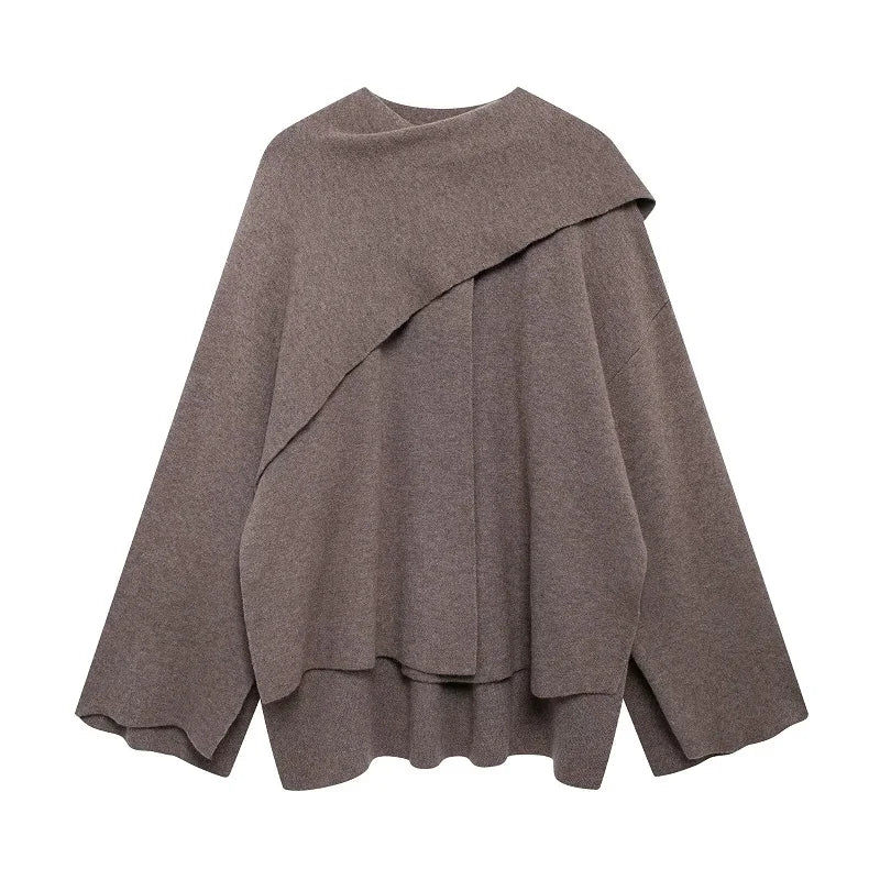 Draped Collar Button Front Poncho for Layering over Outfits