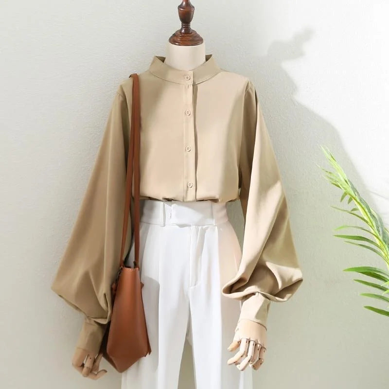 Women's Stand Collar Long Sleeve Blouse