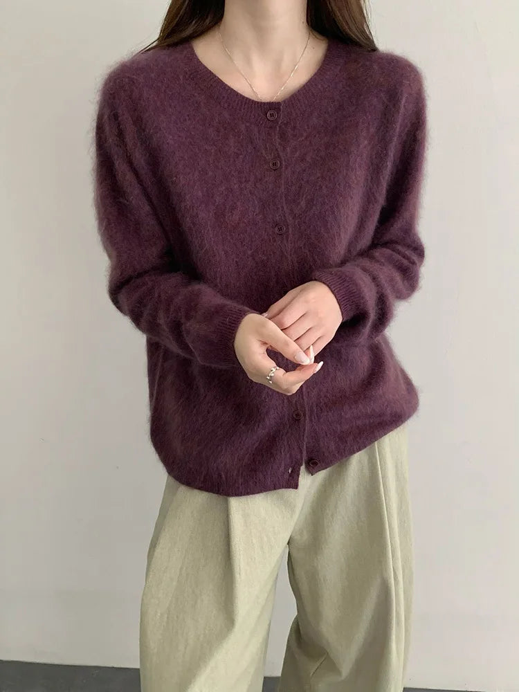 Women's Crew Neck Button Front Cardigan Casual Knit Layer