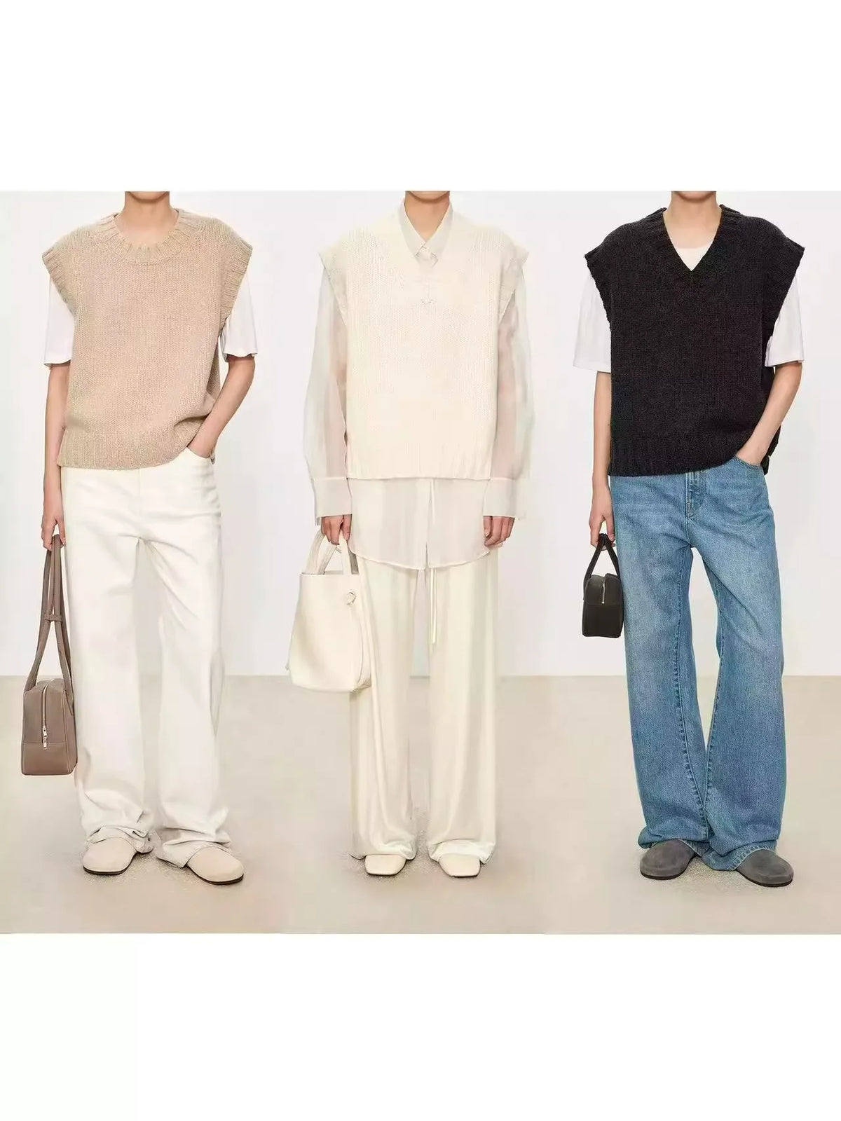 A stylish layering of 100% wool vest, V-neck vest waistcoat loose sleeveless vest and knitted sweater women autumn and winter