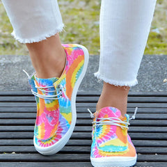 Women Canvas Shoes Fashion Lace Up Tie Dye Flat Sneakers Female Casual Outdoor Walking Sport Light Running Shoes