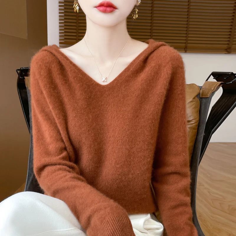 Women's V Neck And Hooded Knit Styles Sweater