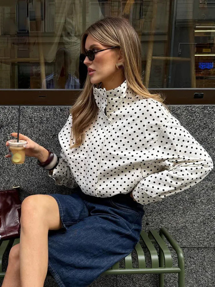 Women's Polka-Dot High-Neck Zip-Front Jacket