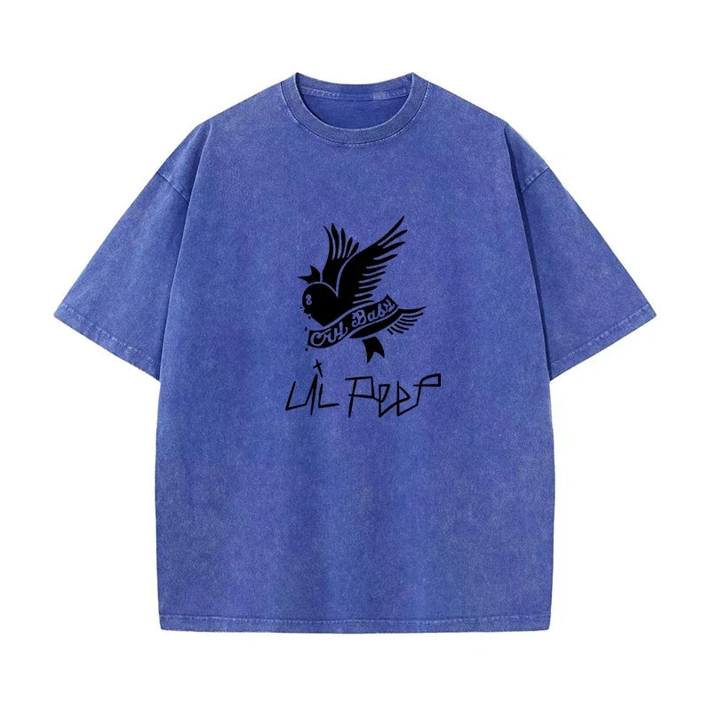 230G Cotton T-shirt Vintage Short Sleeve Lil Peep Cry Baby Y2K American Retro T Shirt Summer Hip Hop Harajuku Tees
