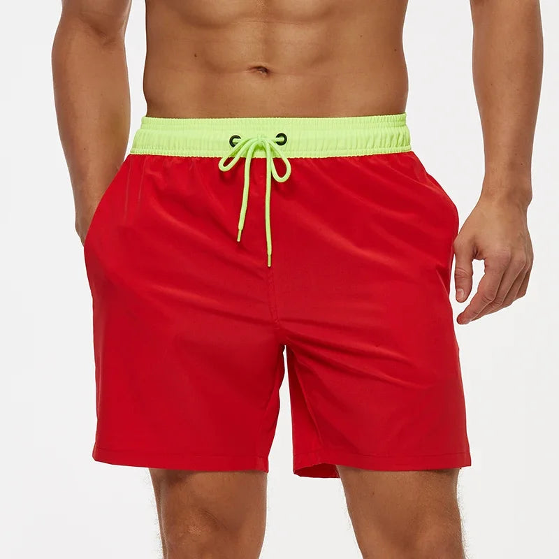 Men's Swim Shorts with Elastic Waist and Zipper Pockets for Beach and Pool Wear