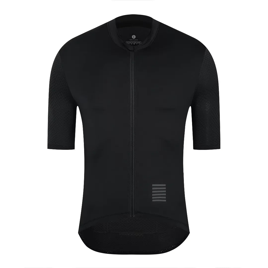 Men's Short Sleeve Full-Zip Cycling Jersey with Mesh Sleeves and Pockets