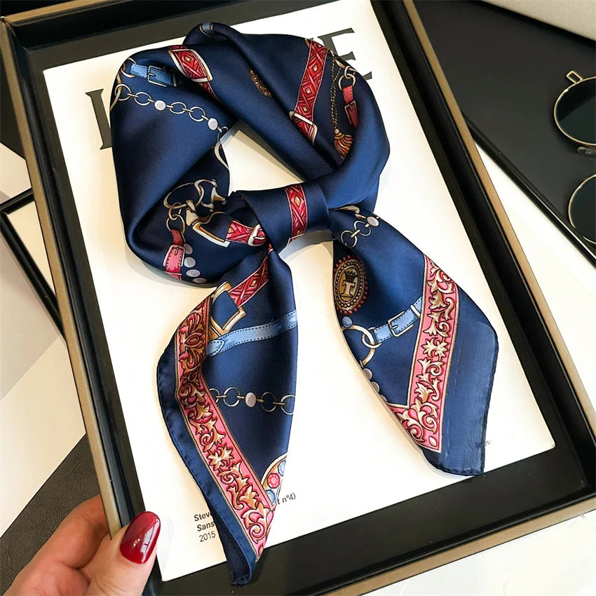 Chain Print Square Scarf with Decorative Border Designs