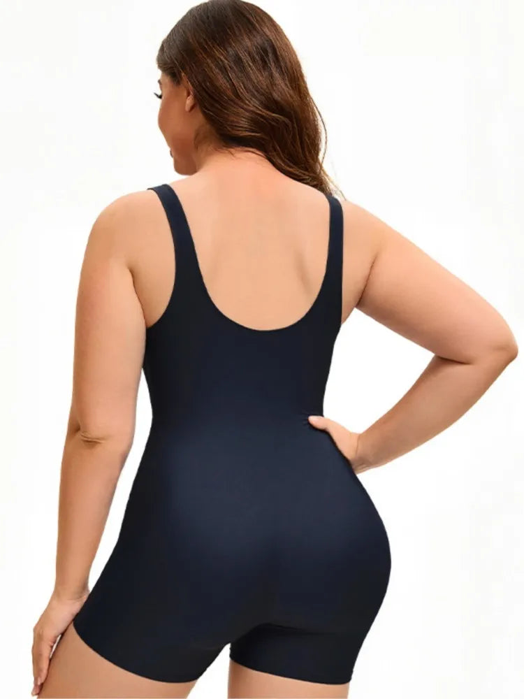 Women's Colour Block Racer Style Boyleg One Piece Swimsuit