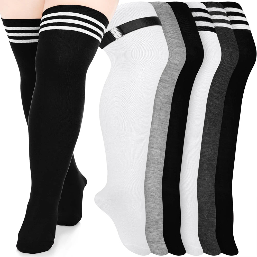 Plus Size Thigh High Socks with Striped Cuff Options