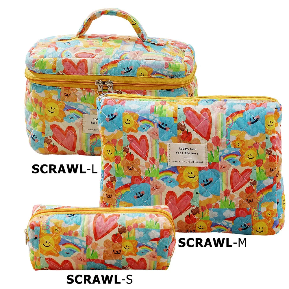 Printed Quilted Toiletry Bag with Zippered Size Options