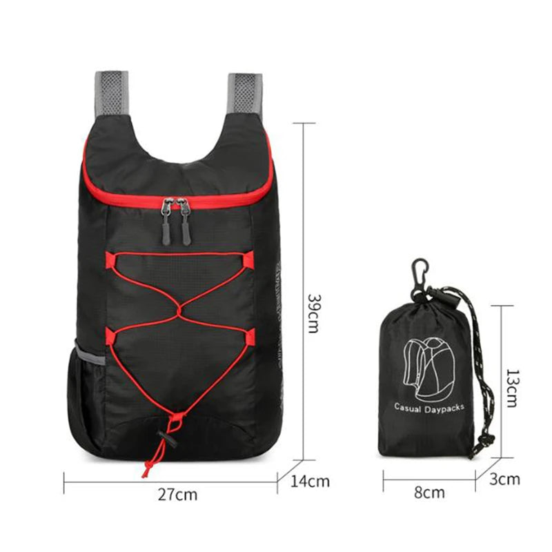 Foldable Outdoor Backpack with Front Cord and Side Pockets