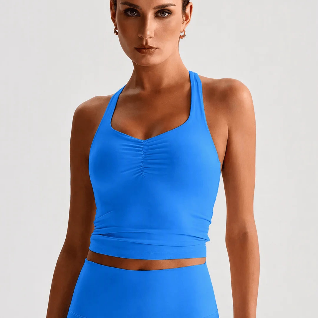 Women's Ruched Front Cross Back Longline Tank Top