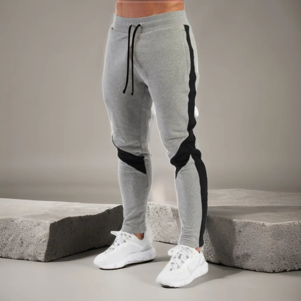 Men's Polyester Full-Length Drawstring Jogger Pants with Contrast Panels for Casual Outfits