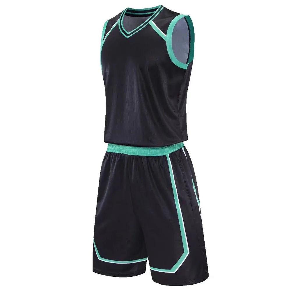 Plus Size Mens Custom Basketball Jersey Set Patchwork Color Design Quick Dry Tank Top and Shorts