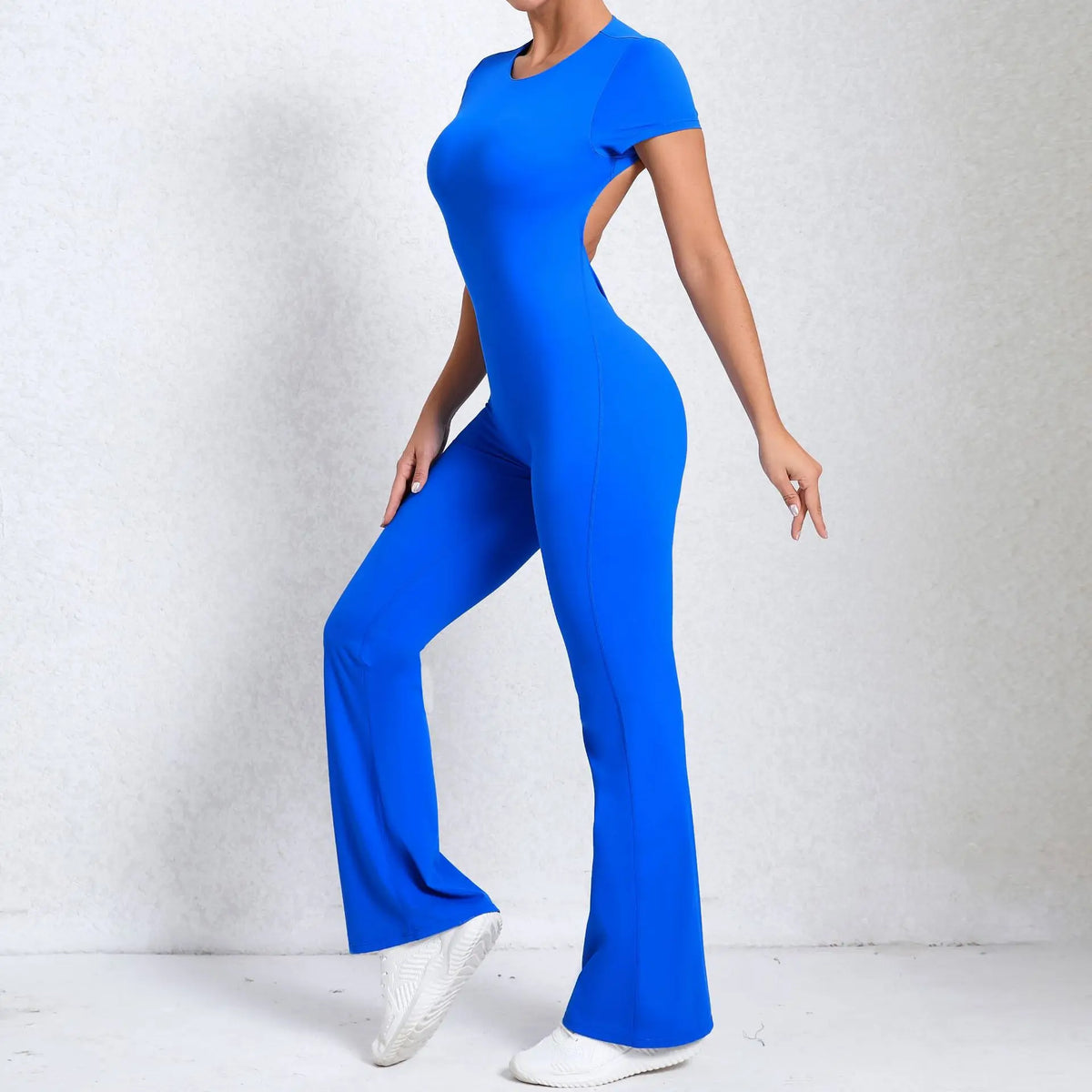 Women's Long Sleeve Nylon Blend Workout Jumpsuit with Open Back