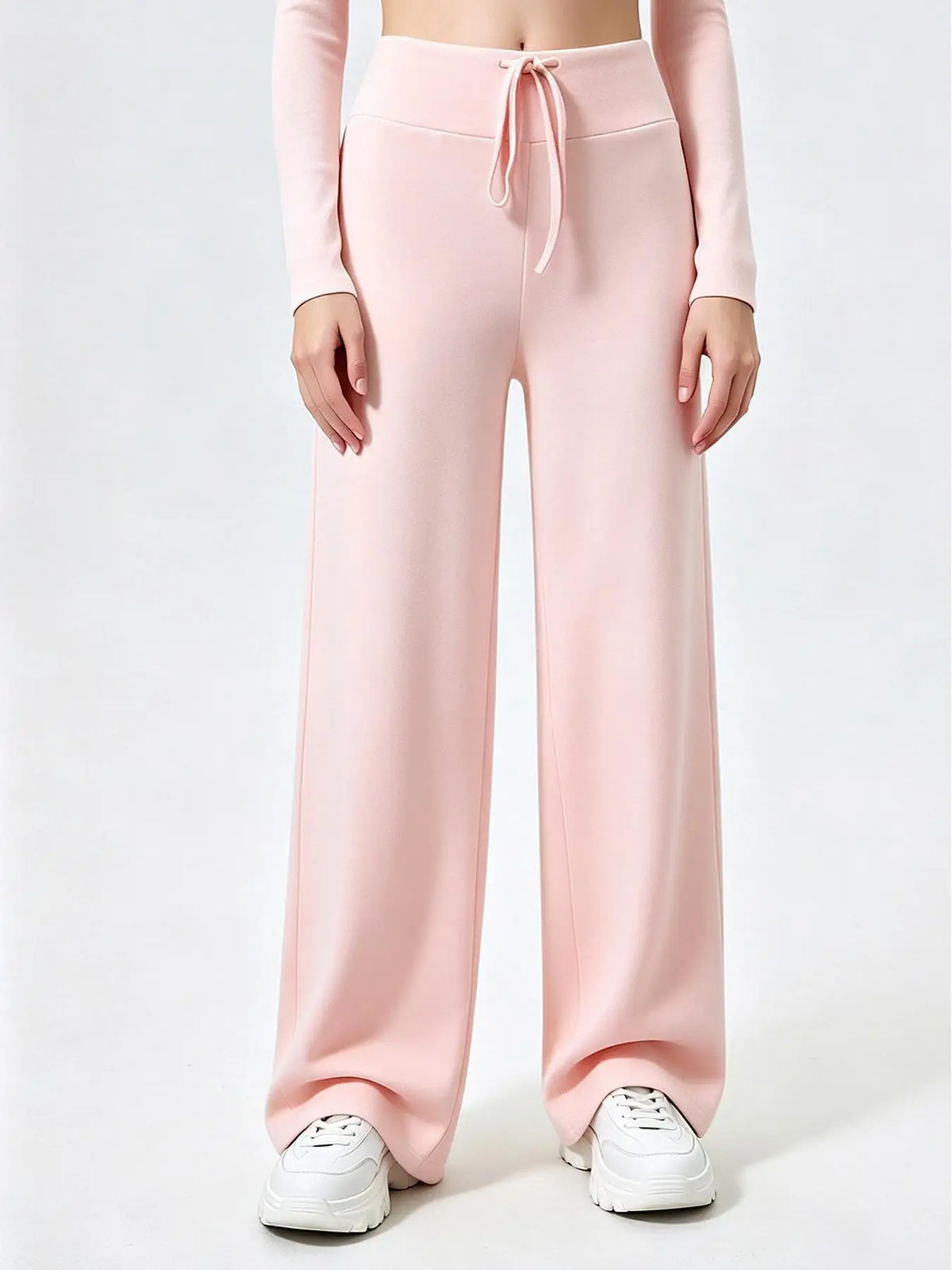 Women's Drawstring Waist Nylon Blend Wide Leg Pants for Yoga and Pilates