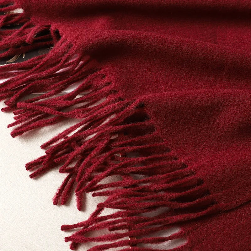 Solid Long Rectangular Scarf with Decorative Fringe Trim