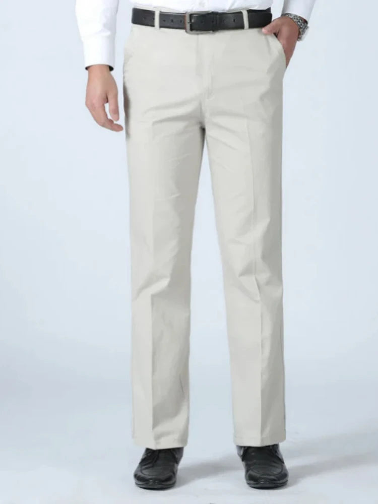 Men's High-Waist Cotton Straight-Leg Full-Length Pants