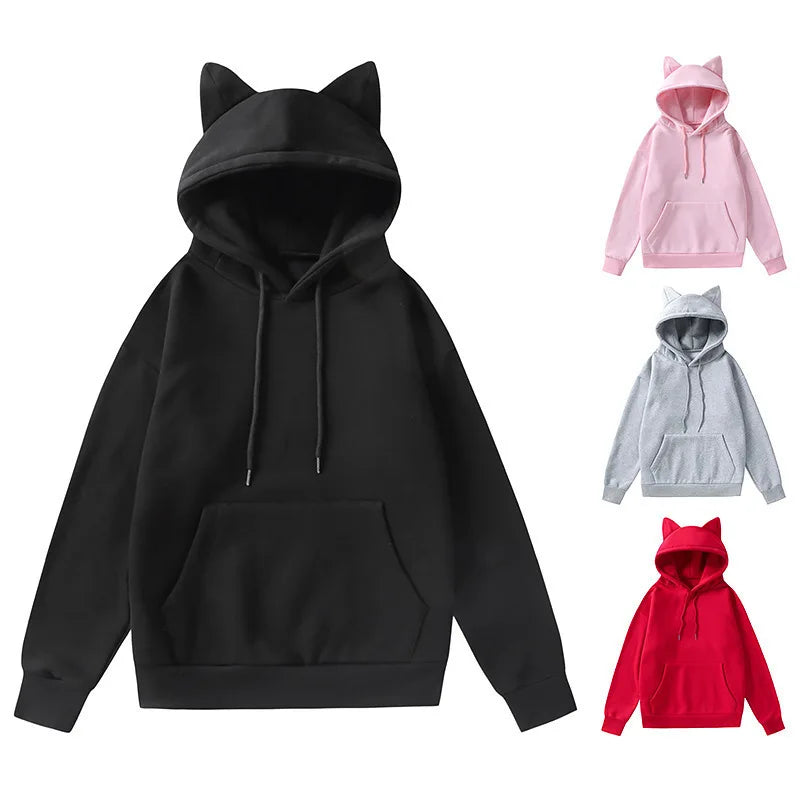 Cat Ear Long Sleeve Pullover Casual Hoodie for Layering