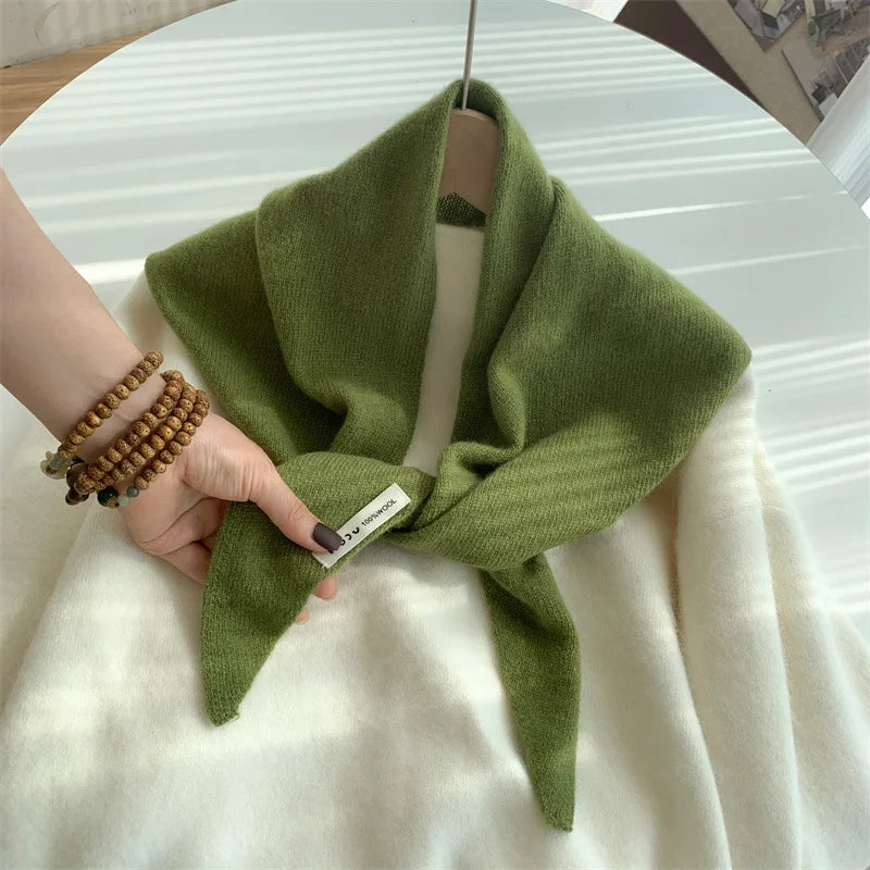Solid Small Triangle Knit Scarf with Pointed Ends