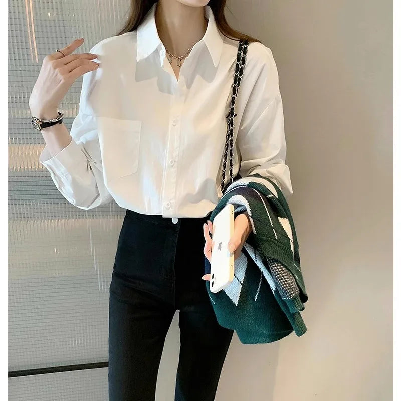 Women's Collared Long Sleeve Button Front Shirt
