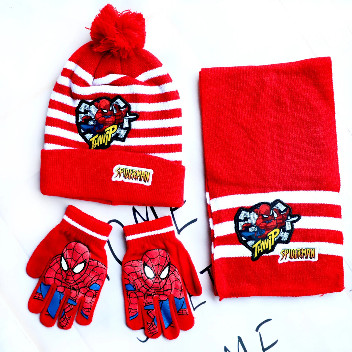 Spider-Man Knitted Hat Scarf and Gloves Set with Cartoon Style Options