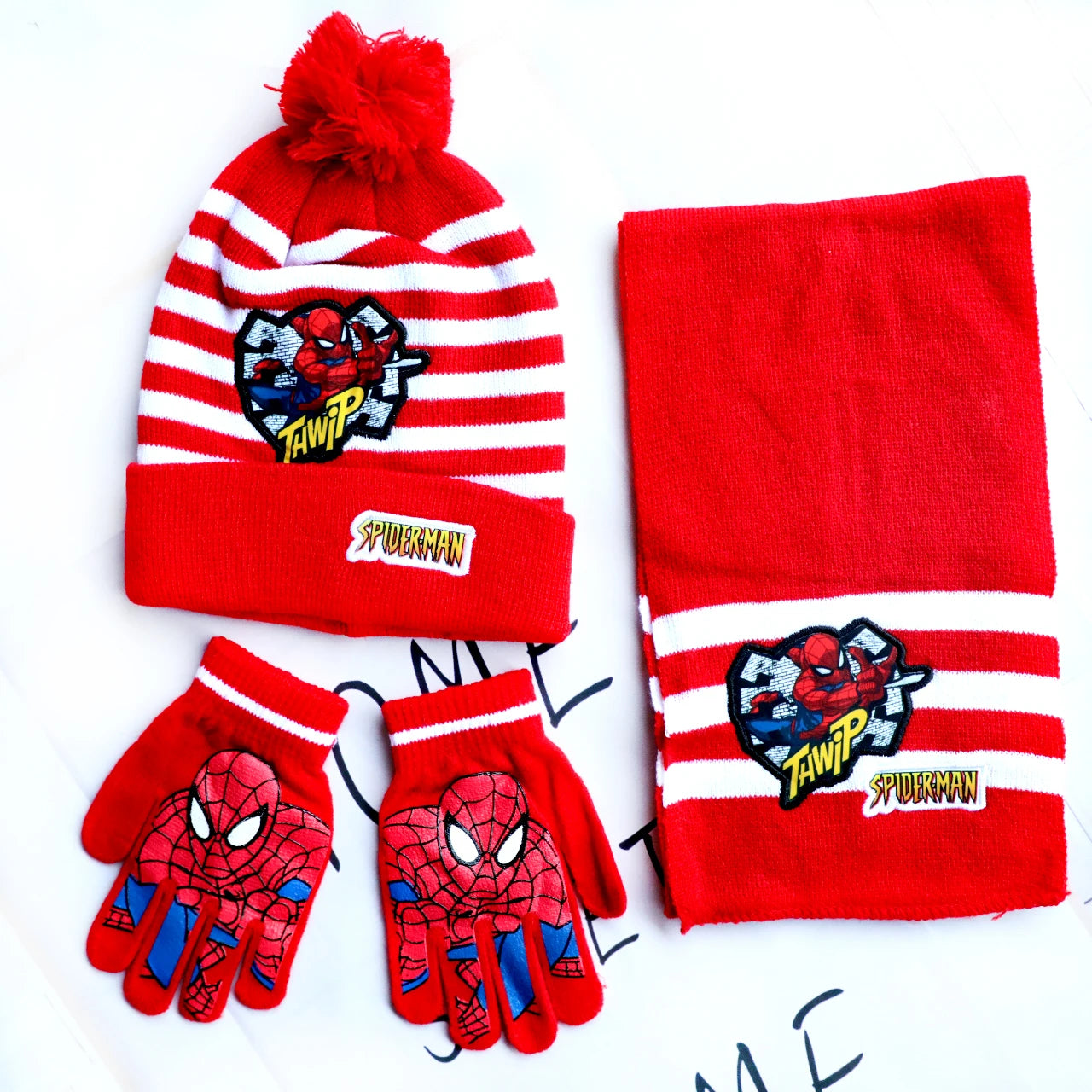 Spider-Man Knitted Hat Scarf and Gloves Set with Cartoon Style Options