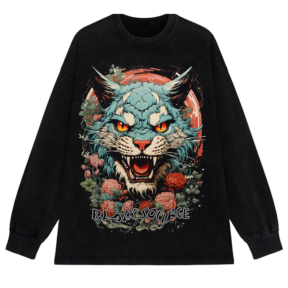 Japanese Tiger Head Graphic T-Shirt Oversized Streetwear Y2K Tee