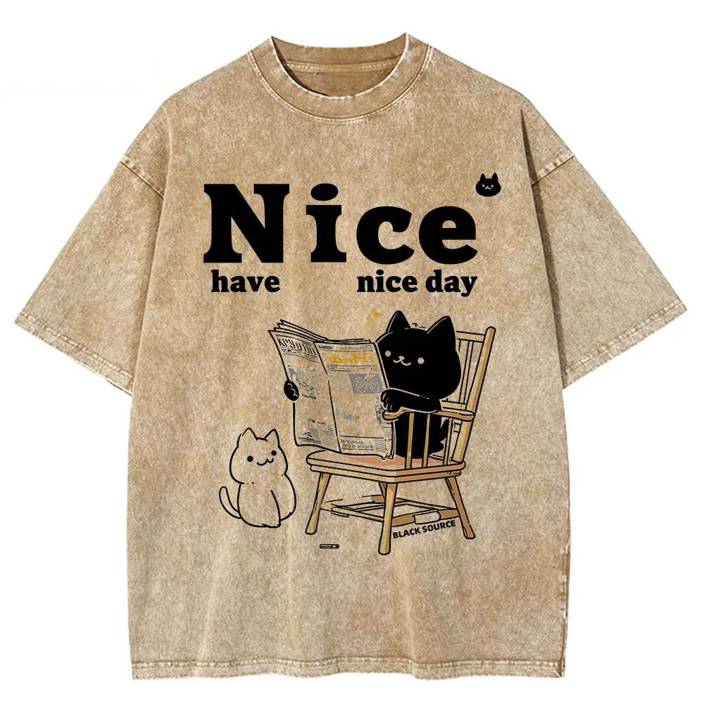 Japanese Cat Cartoon Graphic Baggy T-Shirt Men Streetwear