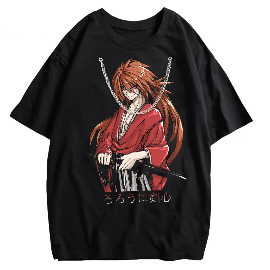 Rurouni Kenshin Washed Anime Graphic T-Shirt Men's Harajuku Streetwear Vintage Cotton Tee
