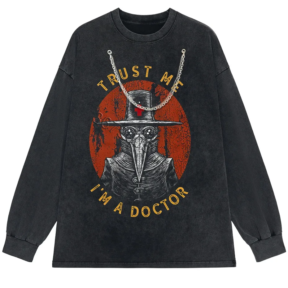 Funny Plague Doctor Graphic T-Shirt Men Cotton Streetwear Tee