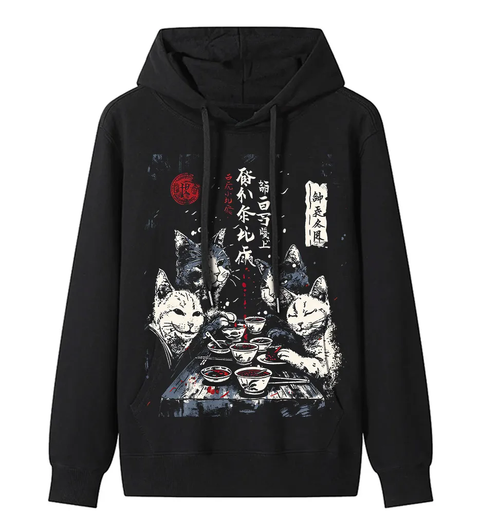 Japanese Cat Cartoon Graphic Baggy T-Shirt Men Streetwear