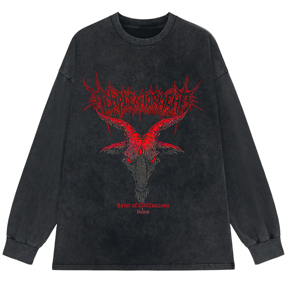 Hip Hop Punk Sheep Head T-Shirt Men Women Harajuku Loose Y2K Streetwear Cotton