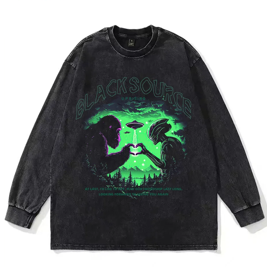 Men's Washed Heart Hands Graphic T-Shirt Harajuku Casual Short Sleeve Tee