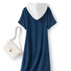 Retro Loose Hooded Chiffon Cool Contrast Stitching Over The Knee Elegant Casual Female Dress