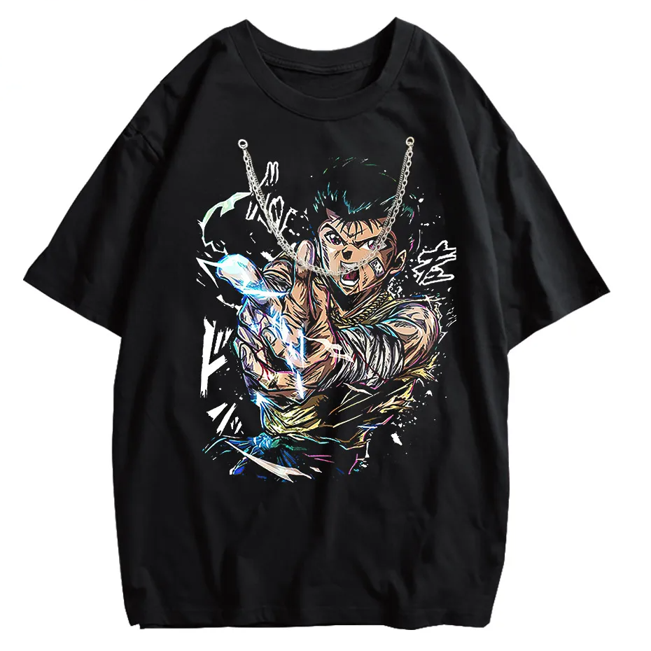 Hip Hop Vintage Washed T-Shirt Men Japanese Anime Boy Graphic Harajuku Streetwear Cotton Summer Tee