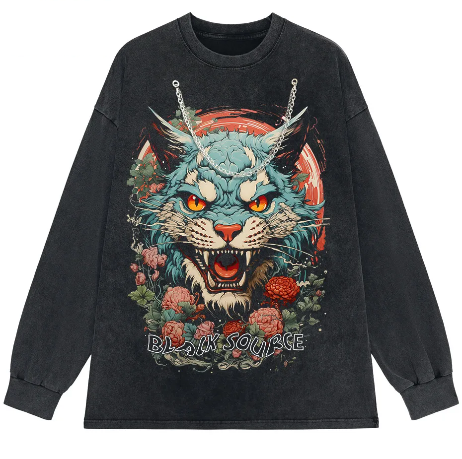 Japanese Tiger Head Graphic T-Shirt Oversized Streetwear Y2K Tee