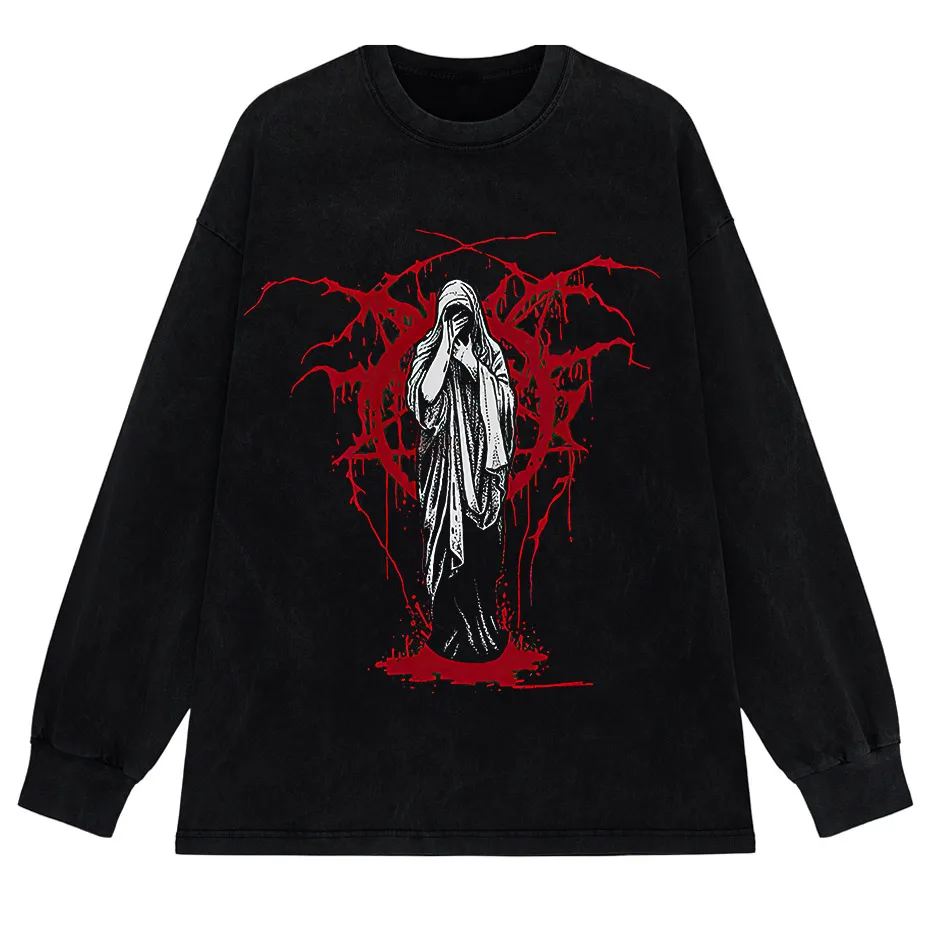 Men's Y2K Punk Harajuku Dark Goth Vintage T-Shirt Loose Fit Cotton Short Sleeve