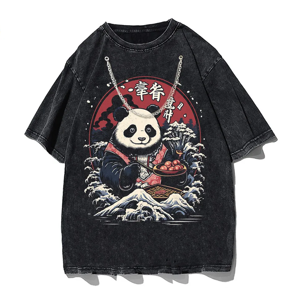 Japanese Style Panda Hip-Hop Retro Distressed T-Shirt