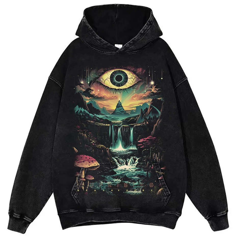 Vintage Washed Cotton Dark Fantasy Forest Eye Graphic T-Shirt